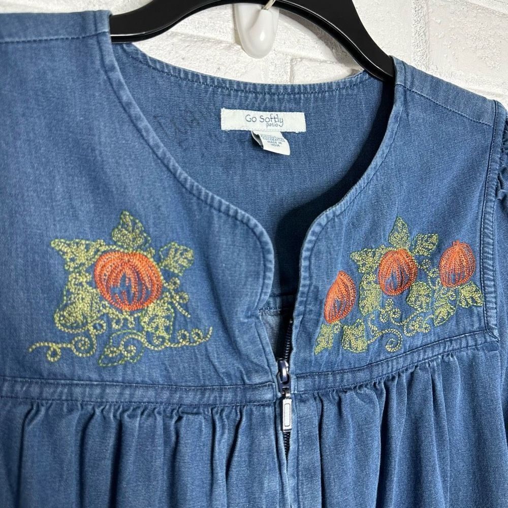 Go Softly‎ Patio Denim Dress Pumpkin Patch Fall Zipper size Medium - Picture 4 of 6